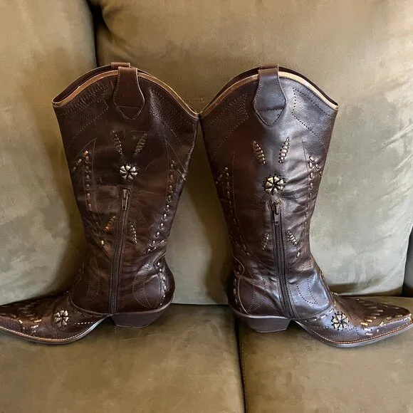 BCBG Leather Cowboy Boots Size 7 - Picture 2 of 16